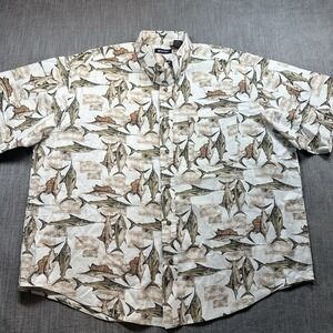Puritan Marlin Fish Hawaiian Shirt‎ Mens XL Brown Button Down Short Sleeve